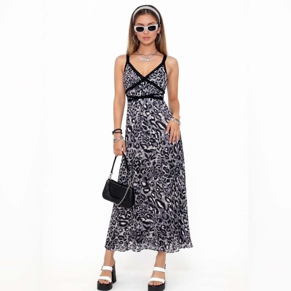 DONNA RICCO Y2K 100% SILK beaded animal print maxi Dress 4 pleaded whimsical